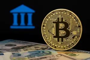 Bitcoin coin in front of a falling candlestick chart, representing crypto market outflows and declining investor sentiment in 2024.