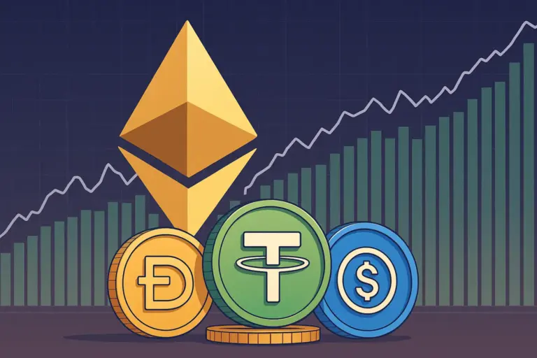Ethereum on-chain volume surges as stablecoins DAI USDT and USDC power DeFi growth and blockchain adoption