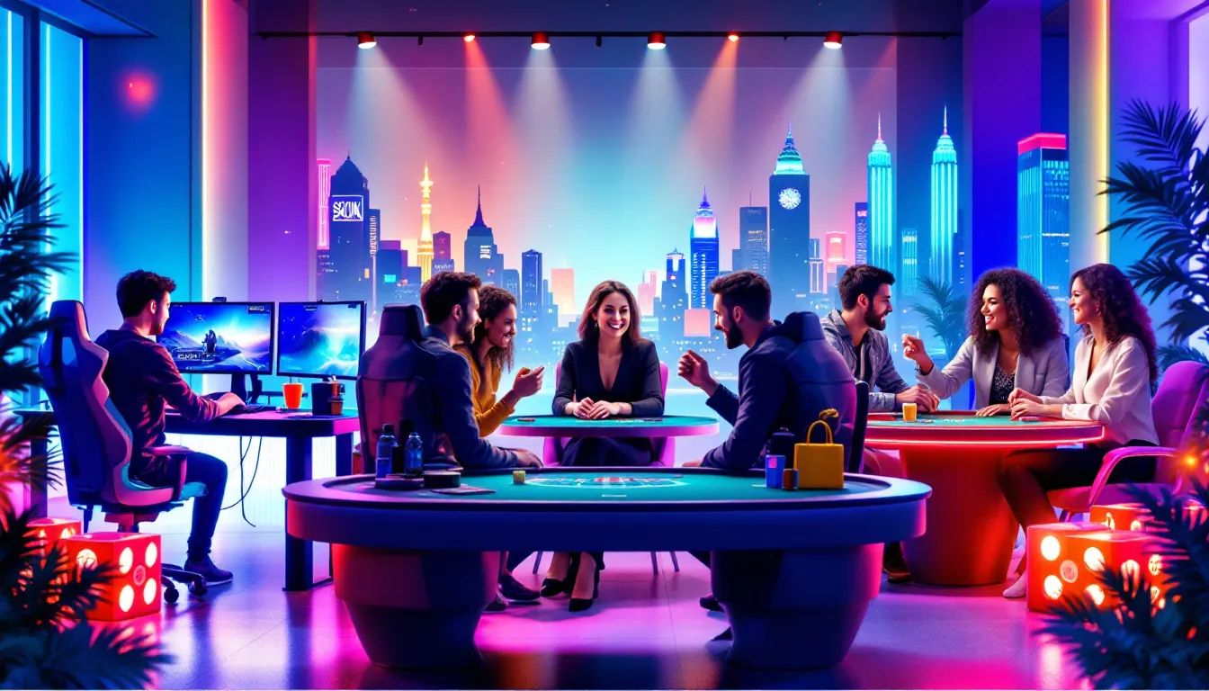 An inviting digital collage showcasing various online casino games, including vibrant images of slot machines, poker tables, and roulette wheels, symbolizing the diverse offerings of top Ethereum casinos. The background features a sleek design with elements representing crypto transactions, suggesting a modern and secure online gambling experience.
