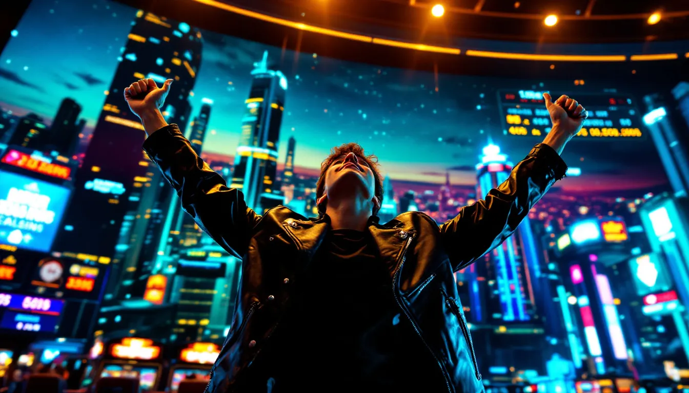 A person celebrating their winnings at a bitcoin casino with fast withdrawals.