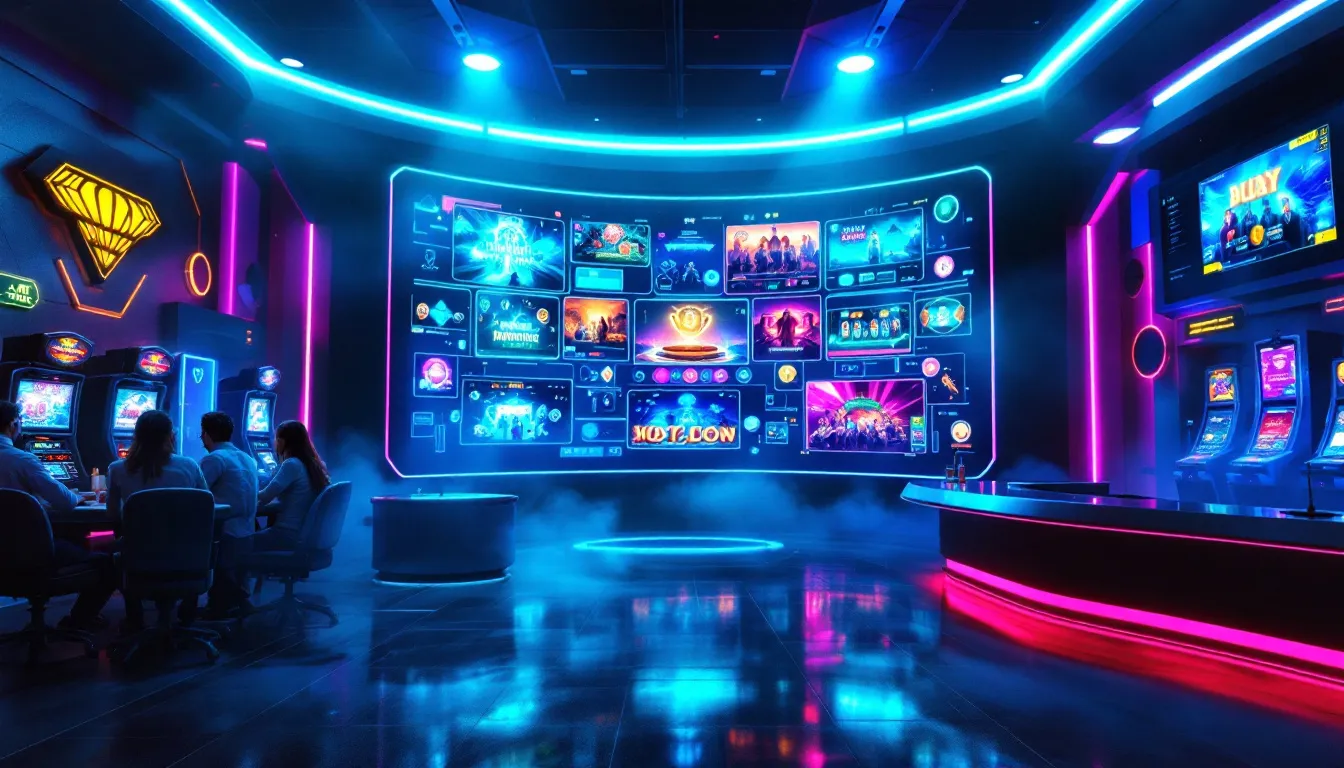 A vibrant display of popular casino games available at fast withdrawal bitcoin casinos.