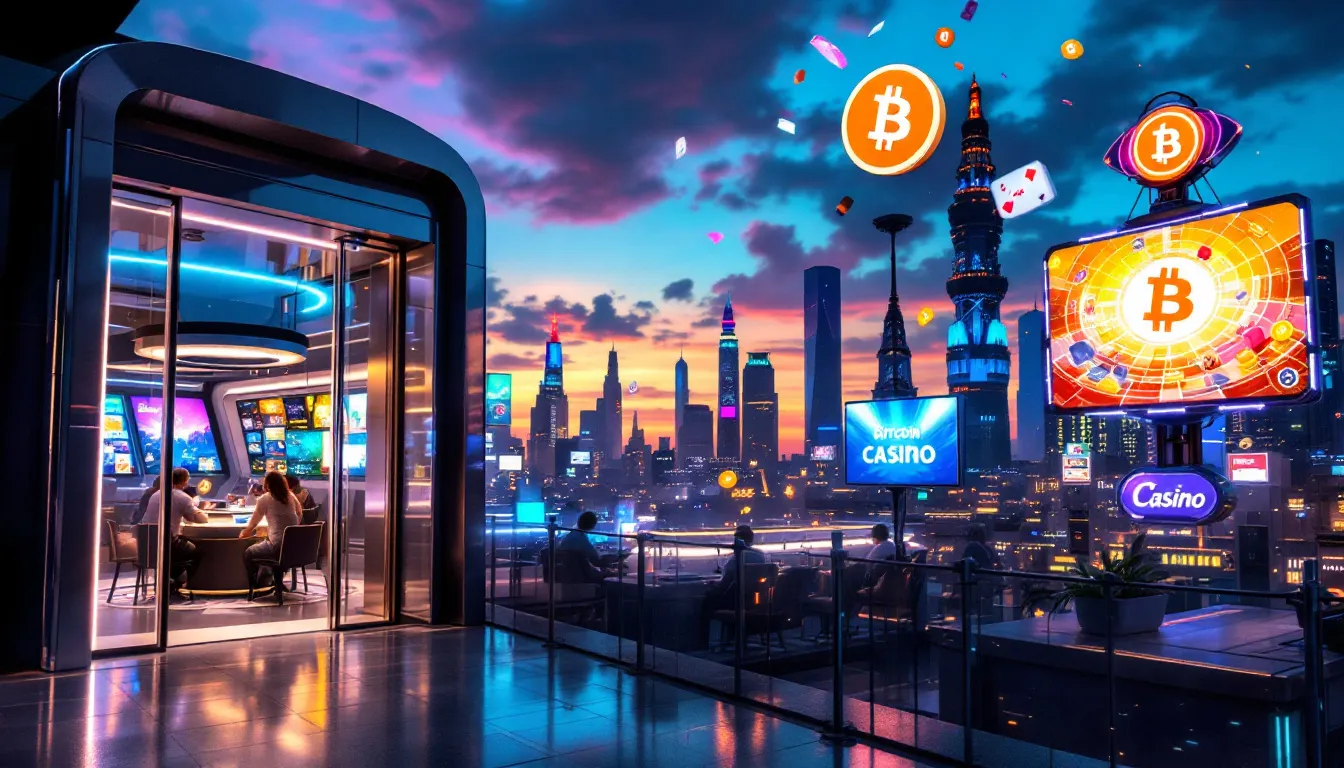 A vibrant image showcasing various online casino games available at the best bitcoin casinos.