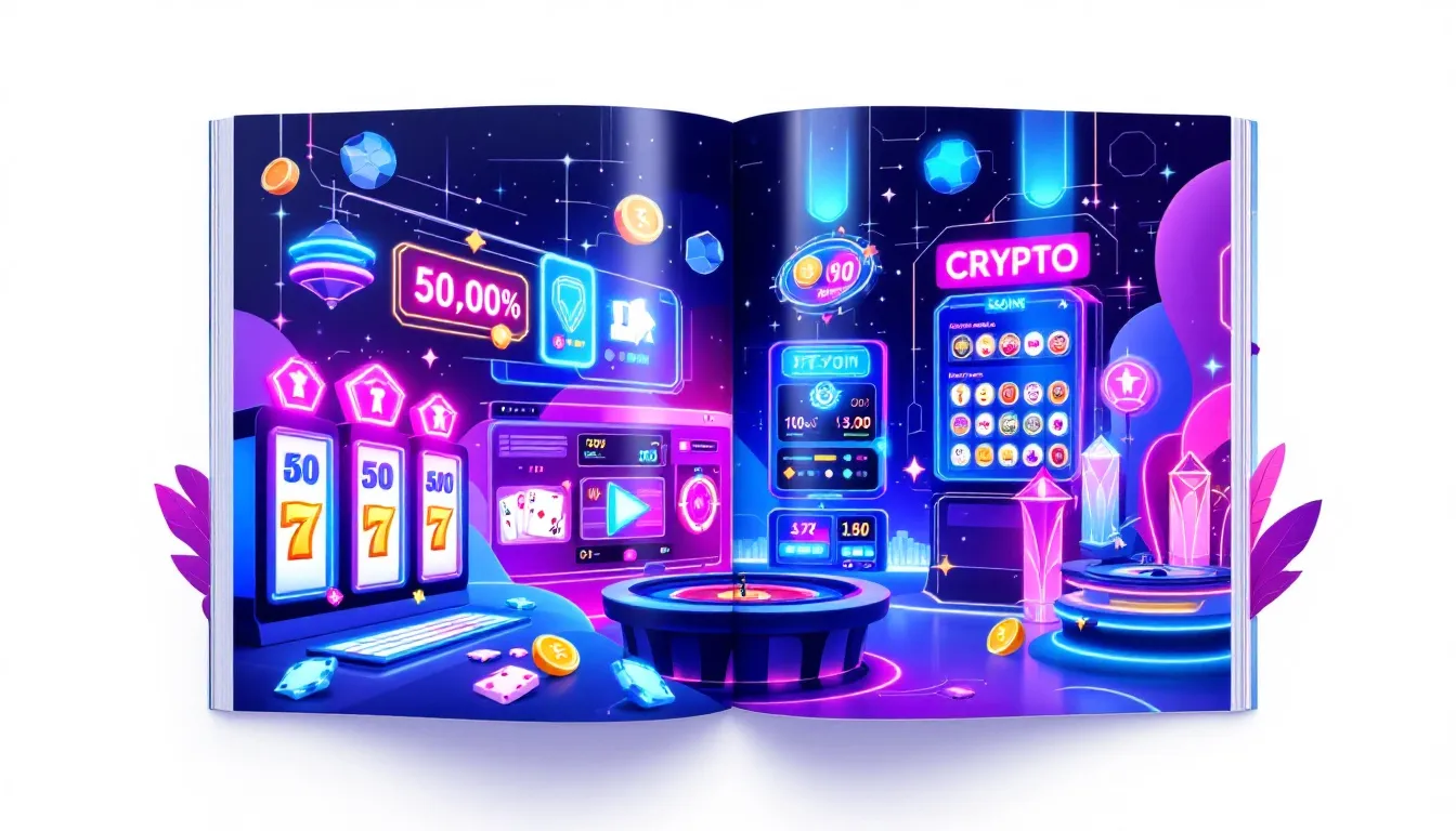 A colorful representation of the variety of games available at new crypto casinos, including slots and live dealer games.