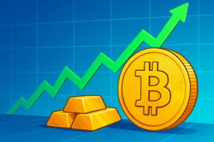 Bitcoin price surge illustration showing crypto market growth with ETFs and institutional investment driving demand.