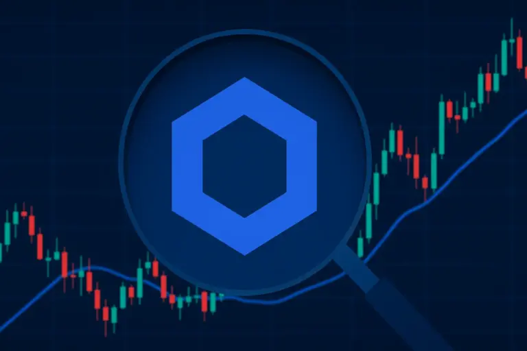 Chainlink logo displayed over a crypto trading chart as Bitwise files for SEC approval of a Chainlink ETF.