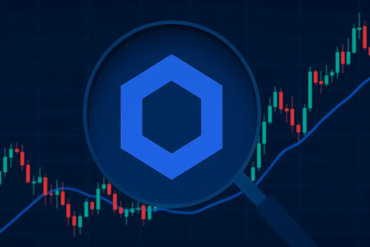 Chainlink logo displayed over a crypto trading chart as Bitwise files for SEC approval of a Chainlink ETF.