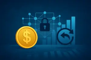 Digital illustration of Circle’s Arc blockchain with stablecoins, privacy features, and reversible transactions concept.