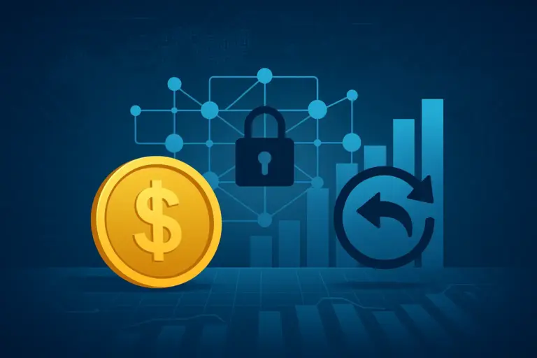 Digital illustration of Circle’s Arc blockchain with stablecoins, privacy features, and reversible transactions concept.