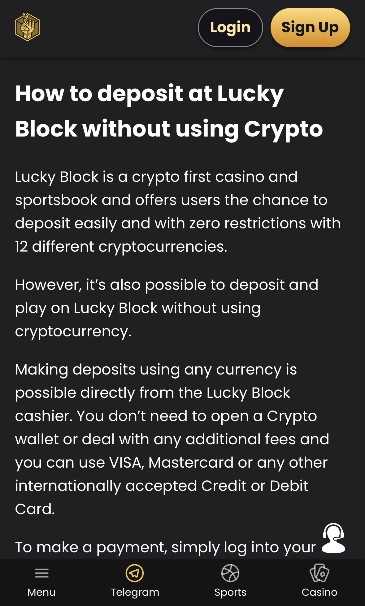 deposit at Lucky Block casino