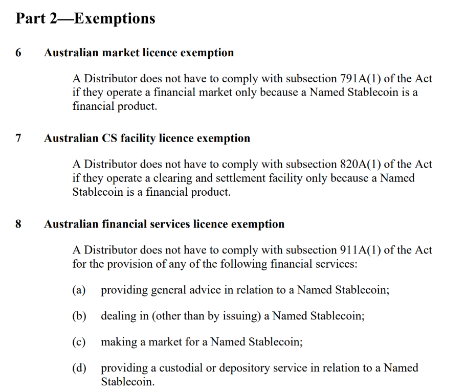 ASIC stablecoin exemptions