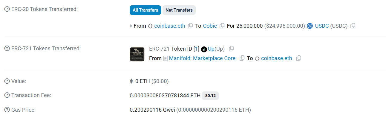 Transaction details for the purchase