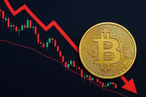 Bitcoin price chart showing a downward trend as market sentiment weakens, highlighting growing fear and pressure in the crypto market.