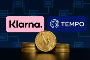 KlarnaUSD stablecoin concept image showing Klarna, Tempo, and digital currency visuals representing blockchain-based payments.