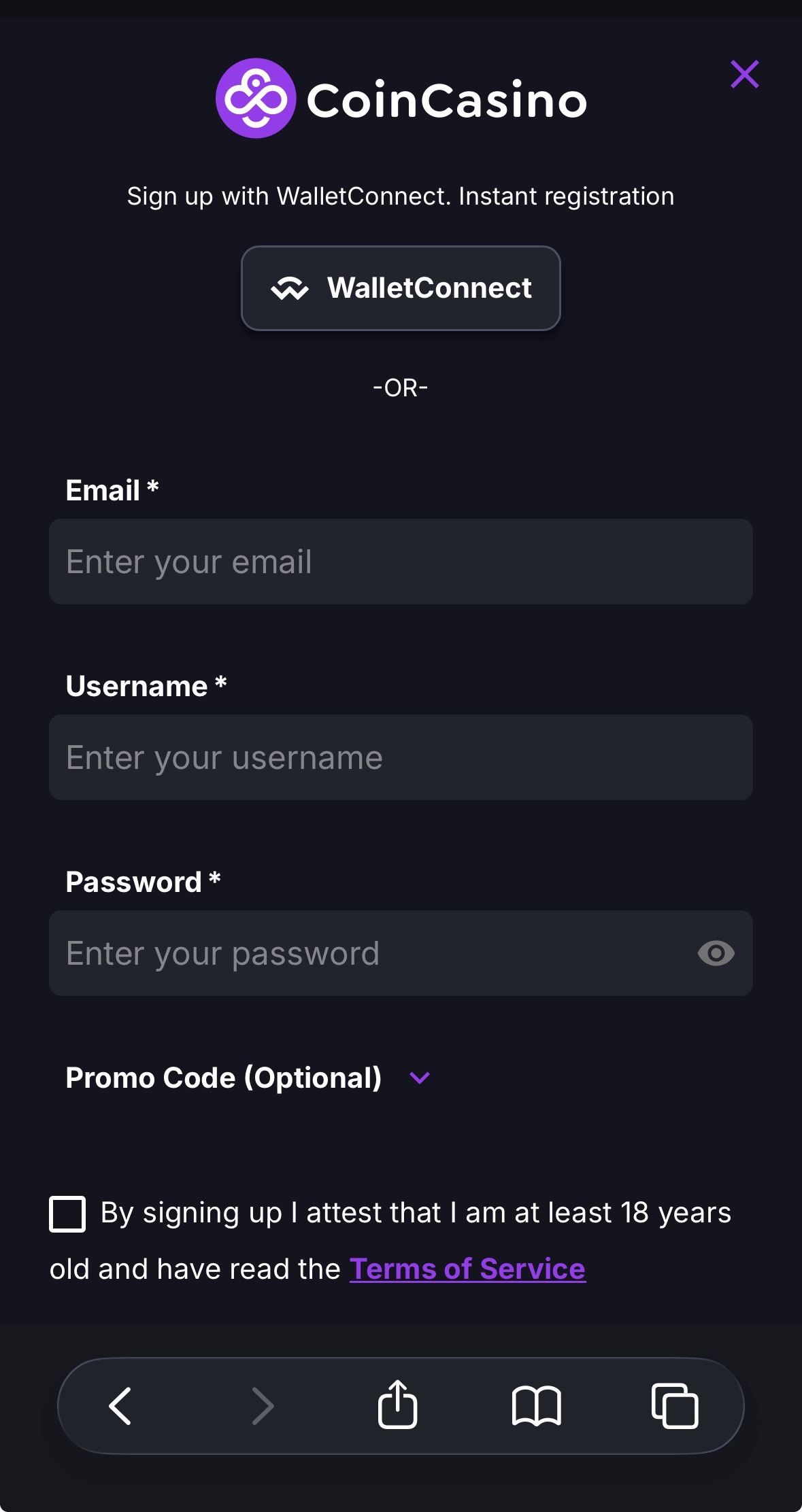 Pantalla de inicio de sesión en Roobet casino mostrando interfaz moderna