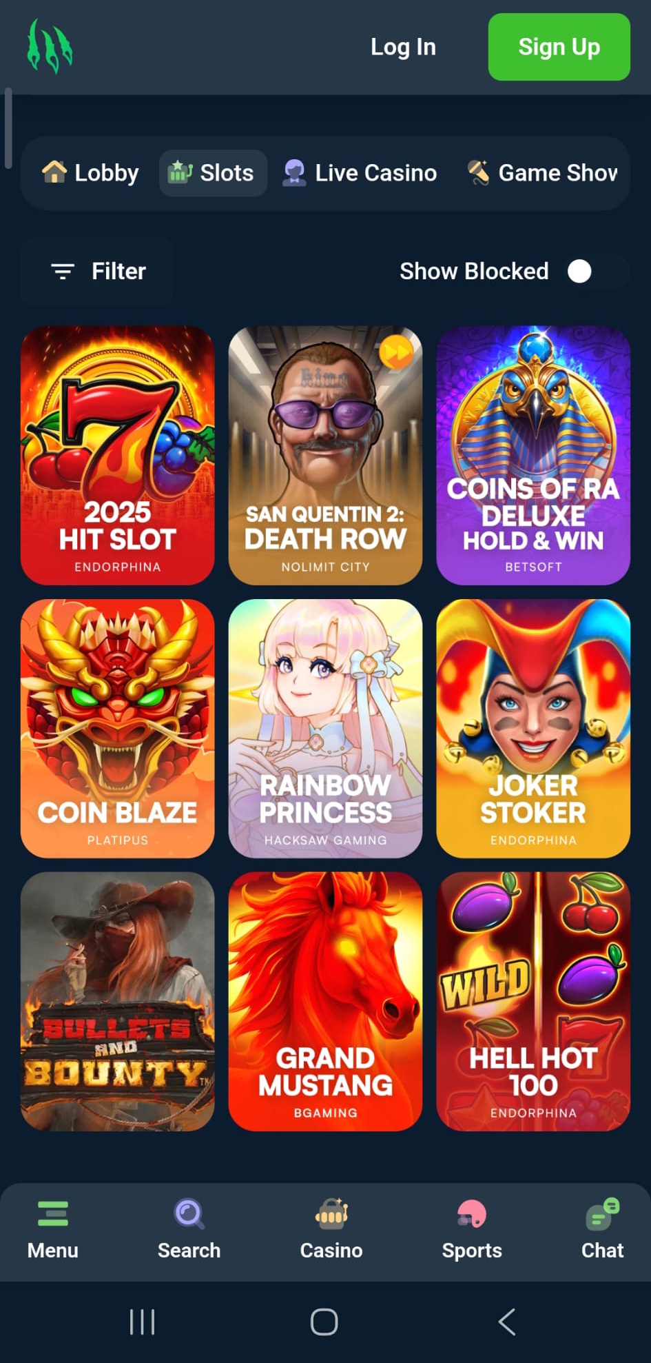 Wild.io slots mobile screenshot