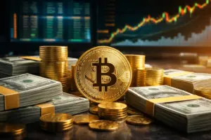 Bitcoin holdings and cash reserves symbolized by digital assets and US dollars, reflecting Strategy’s balance sheet by Saylor