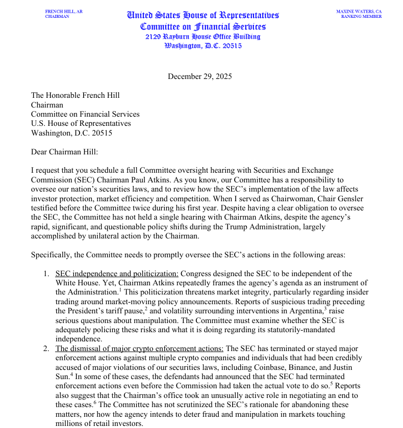 Waters’ letter to French Hill 
