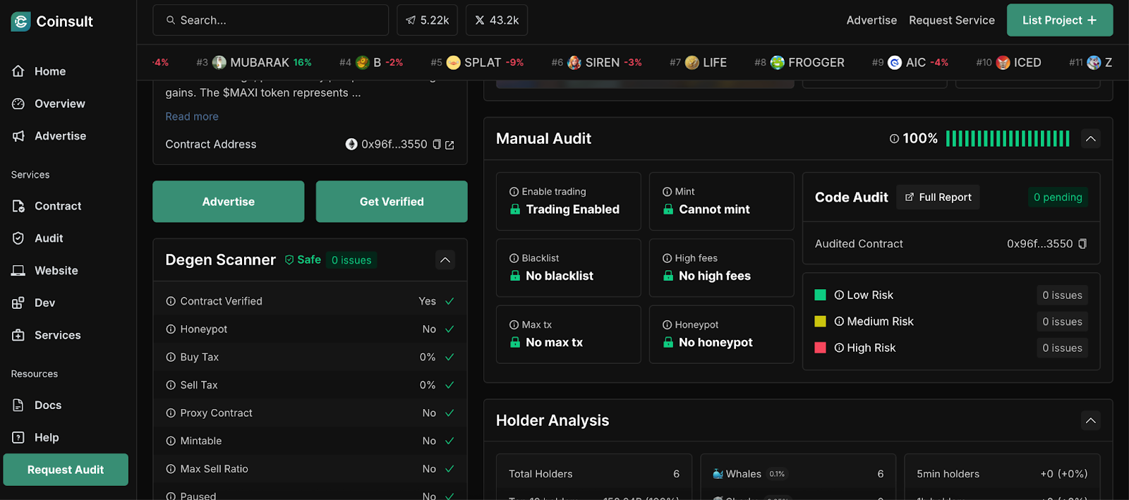 Maxi Doge token audit on Coinsult
