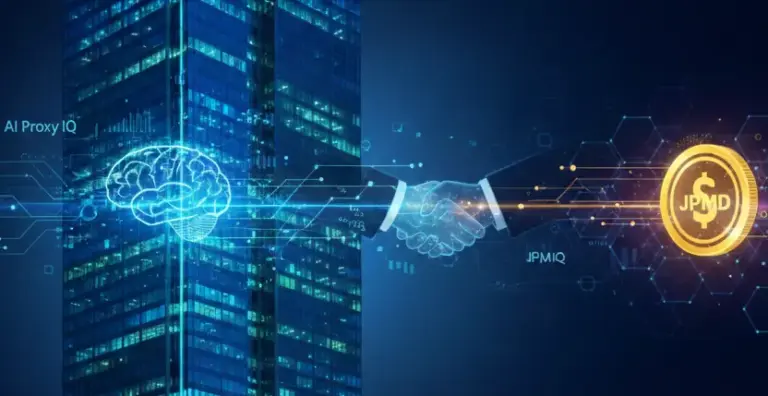 Digital representation of JPMorgan using AI for proxy voting and launching JPM Coin on the Canton Network blockchain rails.