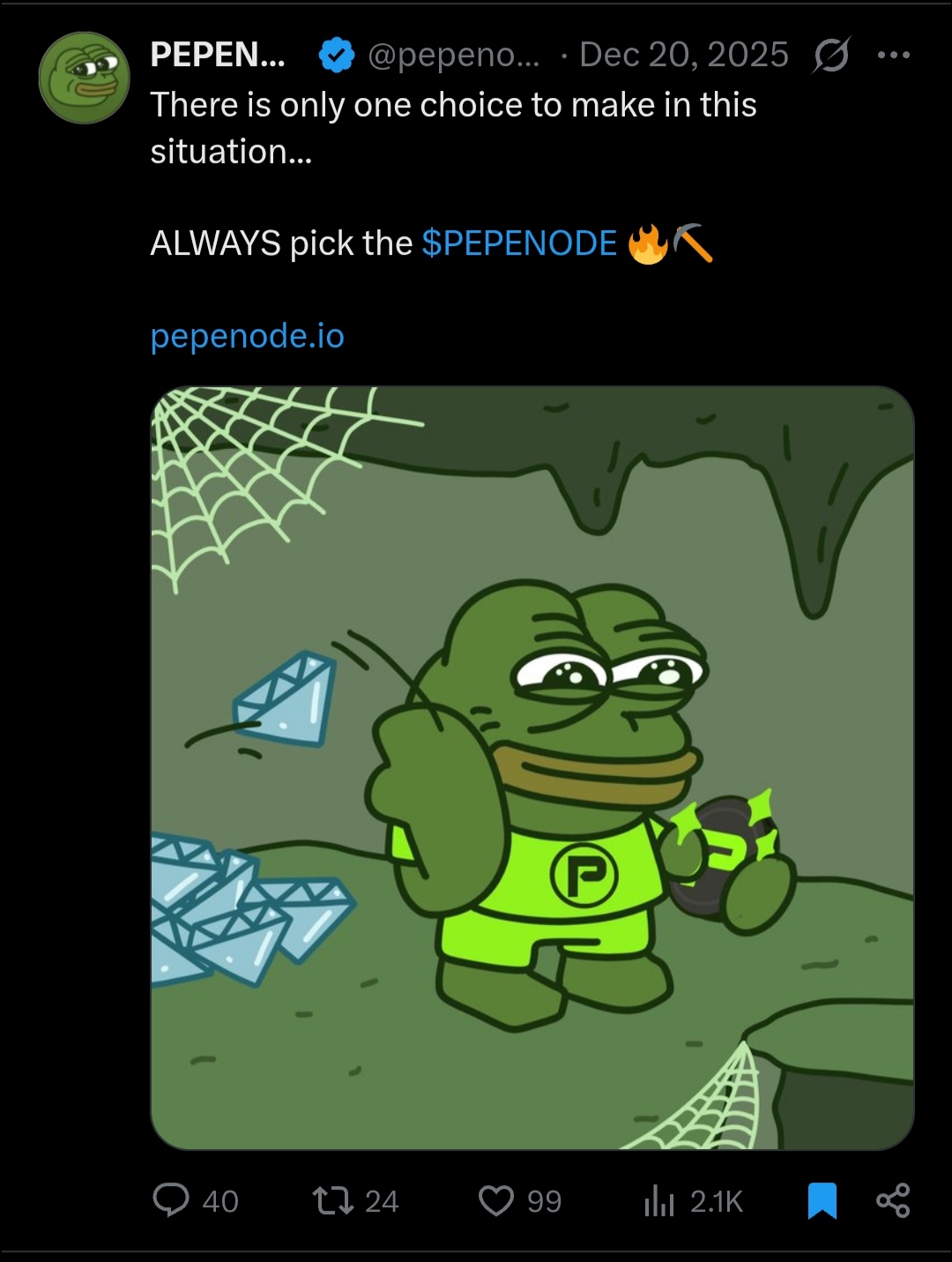 Pepenode tweet 