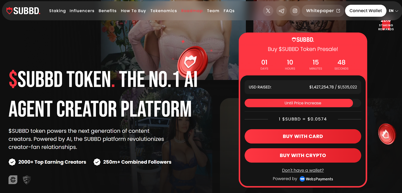 The SUBBD token presale homepage