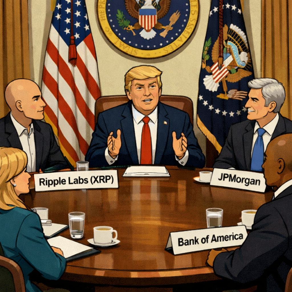 In Washington today, JP Morgan, Bank of America, Ripple, Coinbase, and more are meeting at the White House. News on the CLARITY Act?
