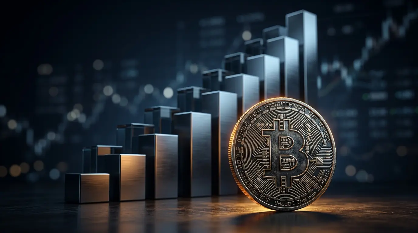 Bitcoin coin under pressure from rising Treasury yield visualization in dramatic lighting