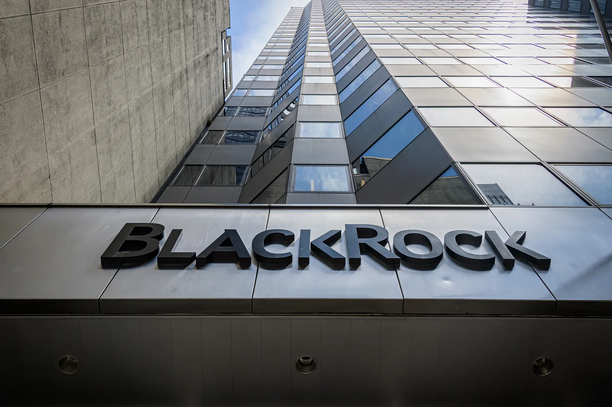 BlackRock headquarters building in Manhattan, showcasing the company name.