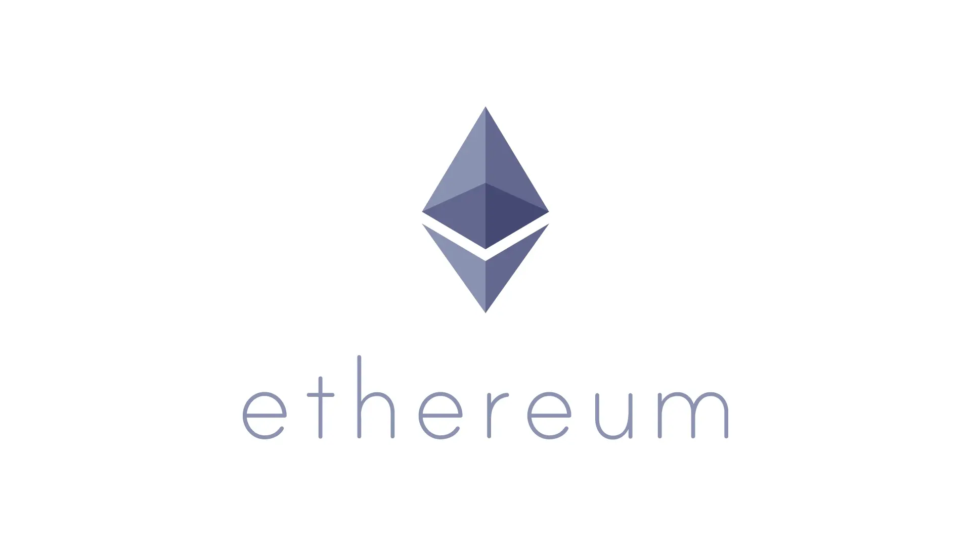 Ethereum logo with text in light color on a white background.