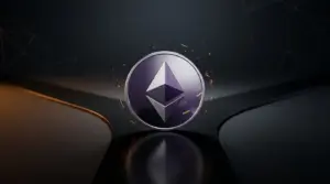 Ethereum coin at crossroads with diverging paths representing market rotation and price pressure