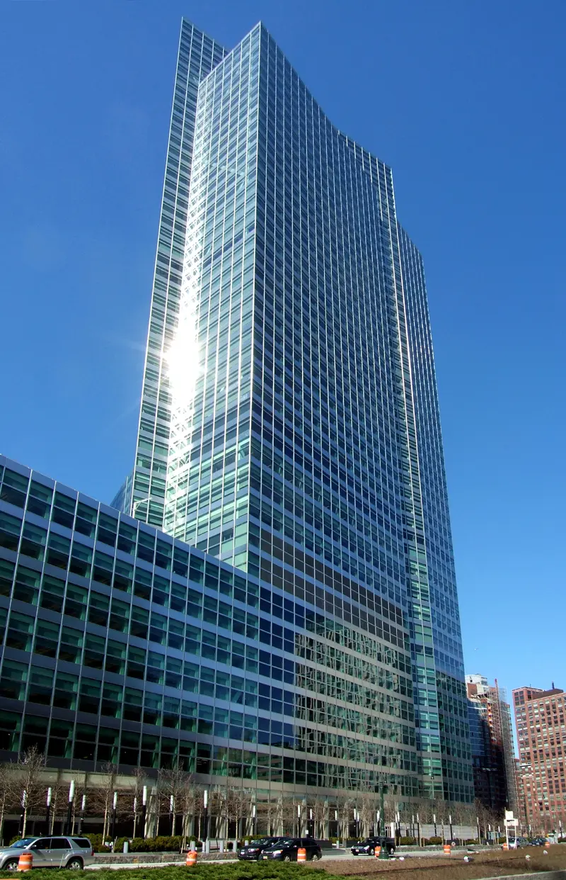 View of Goldman Sachs headquarters in New York City, showcasing modern architecture.