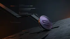 Solana cryptocurrency token descending on dark trading chart with orange accent lighting
