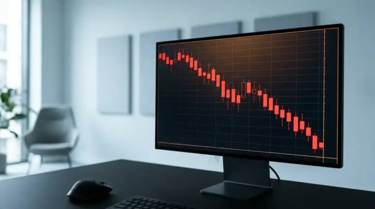 Bitcoin price chart showing dramatic ETF outflows and declining market trends on trading terminal