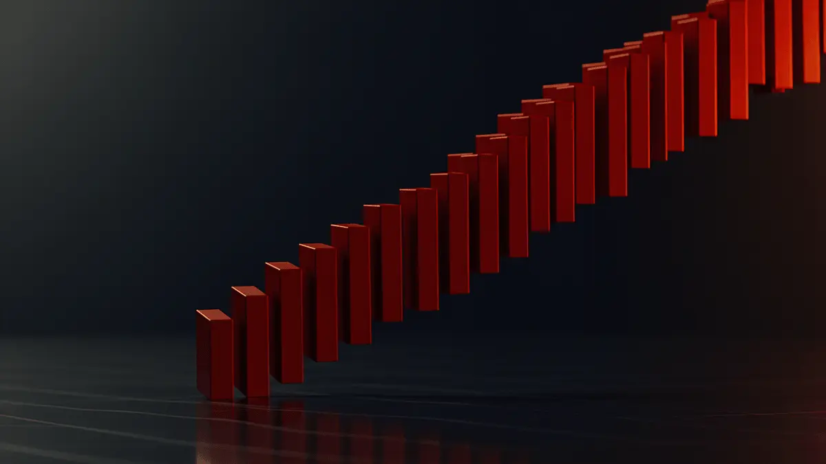 Downward red candlestick chart showing Bitcoin price decline and market liquidation pressure