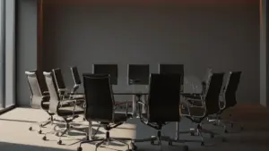 Empty executive chairs in modern conference room representing Ethereum Foundation leadership departures
