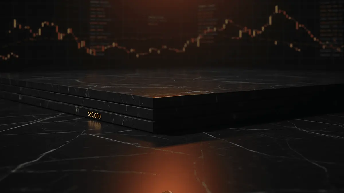 Dark architectural foundation with orange gold lighting representing Bitcoin market bottom structure