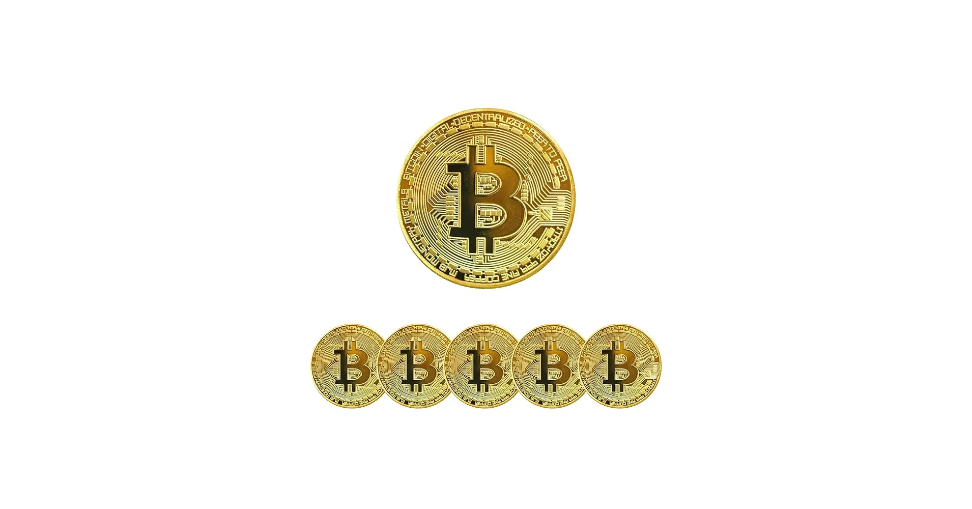A gold Bitcoin cryptocurrency coin with the Bitcoin logo.
