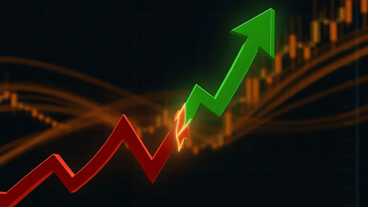 Bitcoin ETF inflow reversal breaking through downward trend on dark trading chart with orange accents