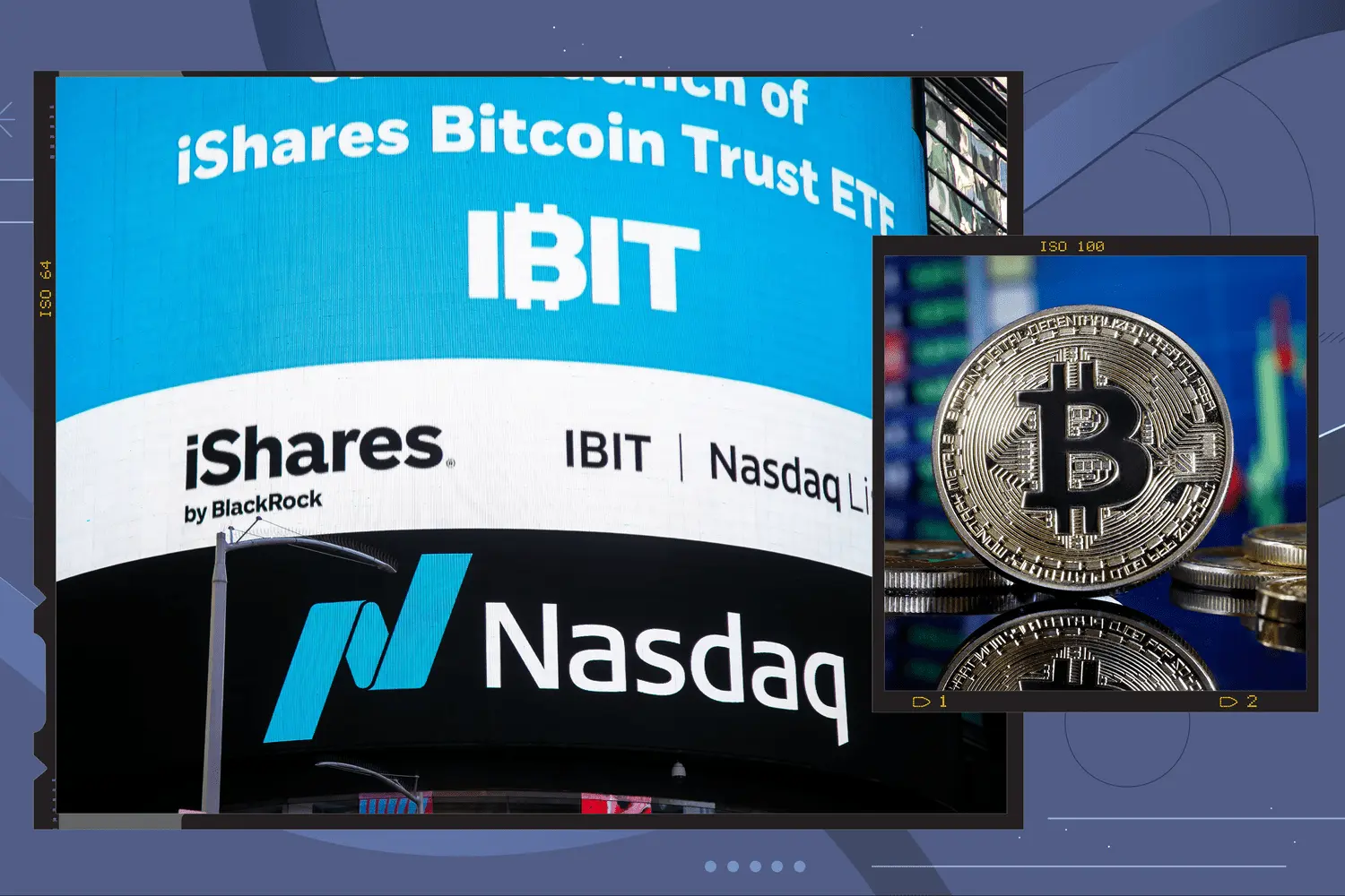 Nasdaq screen displaying the iShares Bitcoin Trust ETF (IBIT) logo and branding by BlackRock