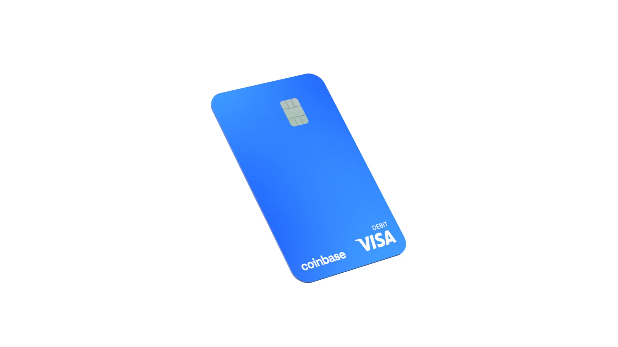 Coinbase Visa debit card with a blue design and chip.