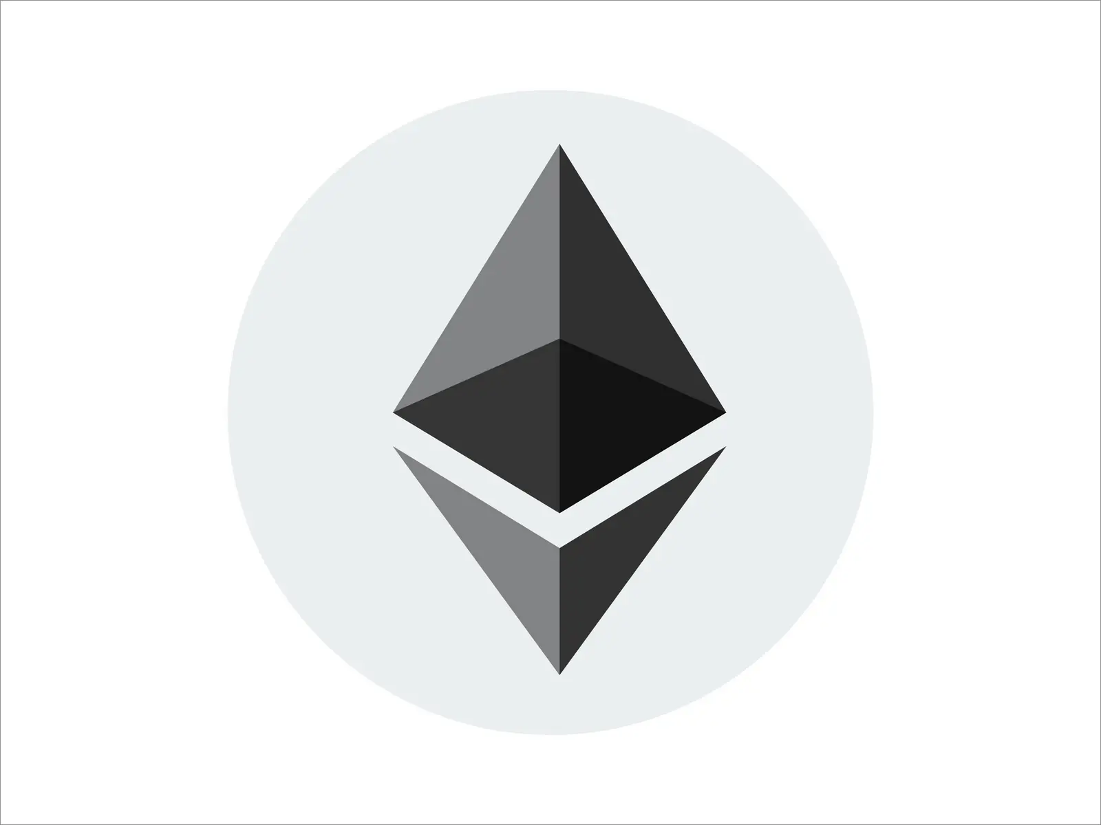 Ethereum logo featuring a stylized diamond shape in black and gray.
