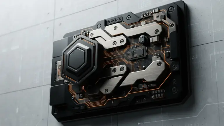 Security vault mechanism with orange encrypted data streams on dark background