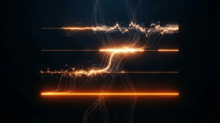 Four glowing price levels suspended in dark digital space representing Bitcoin's critical resistance zones