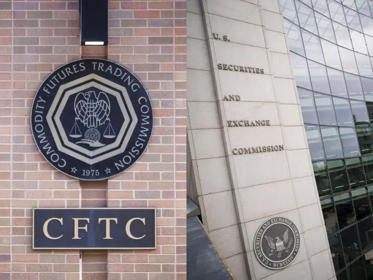 CFTC and SEC building signs representing U.S. regulatory bodies.