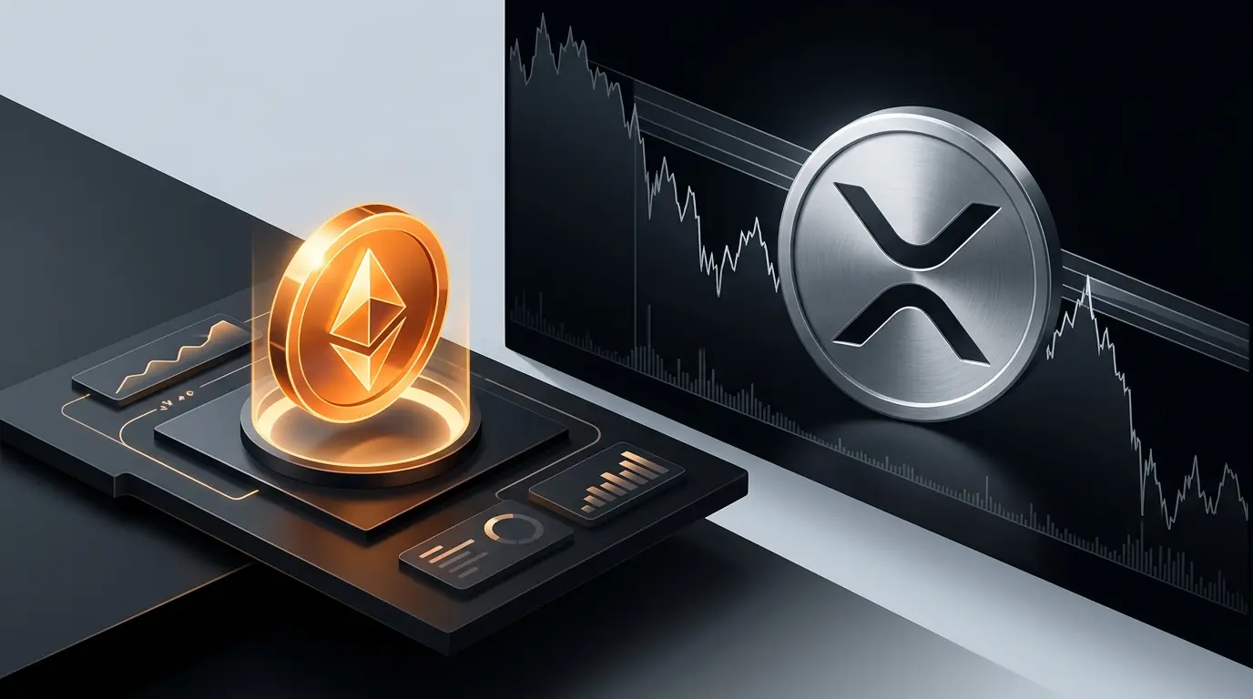 Abstract crypto presale token beside an XRP-inspired market chart testing liquidity resistance