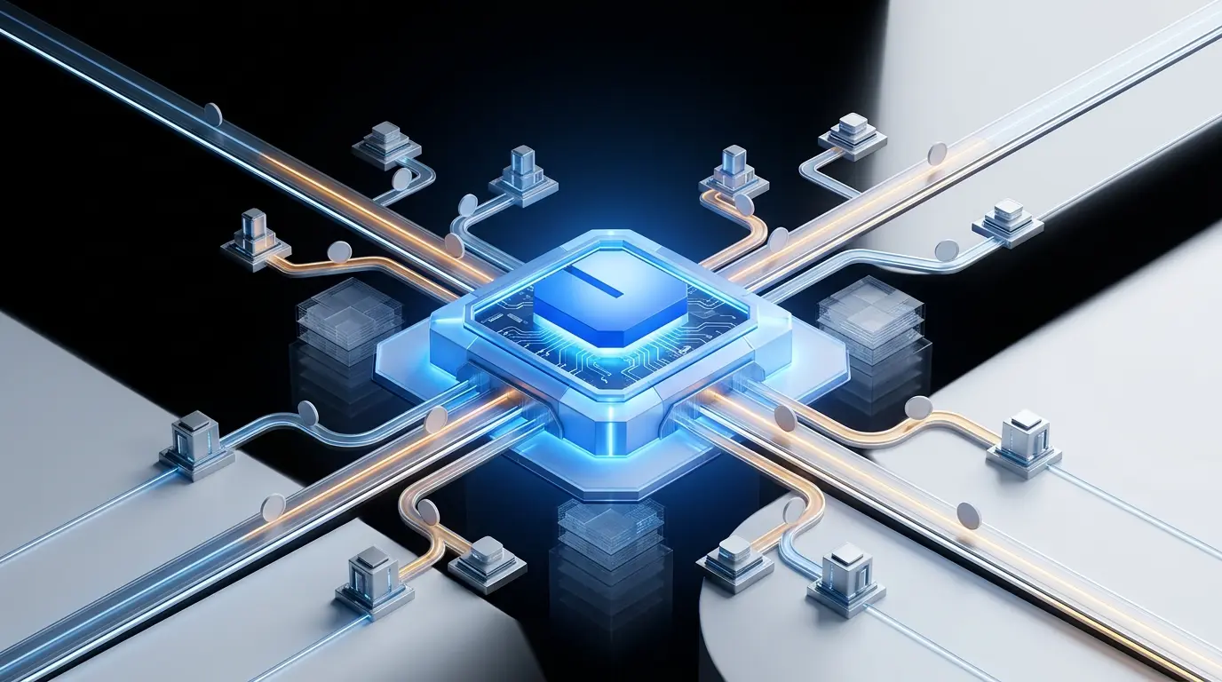 Abstract AI-agent payment network representing Base's agentic finance startup accelerator