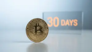 Bitcoin coin with 30-day protection timer representing Binance Lite Loan collateral structure