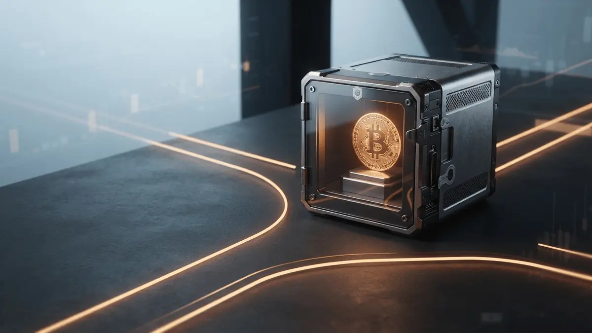Institutional Bitcoin custody vault with forked blockchain paths signaling exchange settlement risk