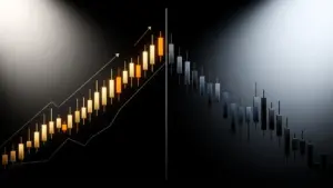 Bitcoin price chart split visualization showing bullish $75K target versus bearish $60K support floor risk