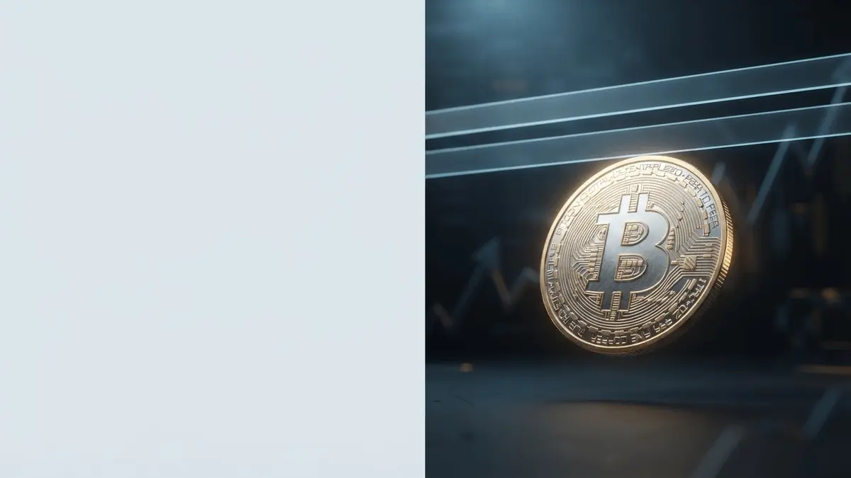 Bitcoin coin approaching technical resistance in a dark financial market setting